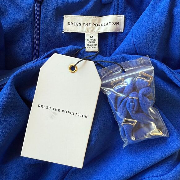 NWT Dress the Population Paris Ruffle Strappy or Strapless Gown in Electric Blue - Picture 8 of 14